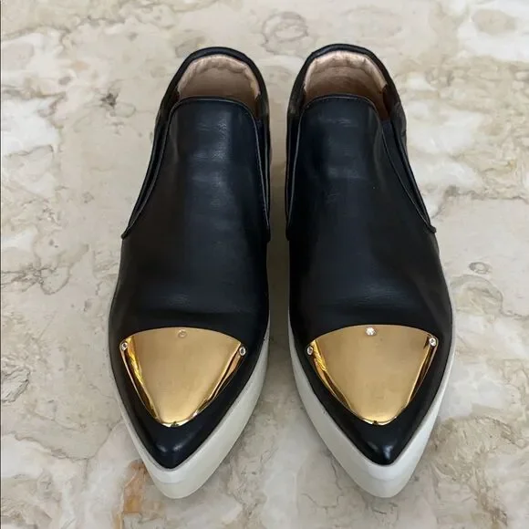 Alexander Smith London Leather Slip On Metal Cap Toe Platform Sneakers - Picture 4 of 14